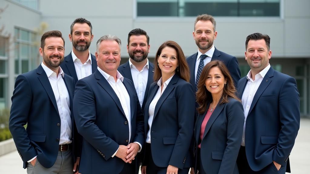 Professional group photo of McRae Roofing's leadership team, smiling and confident.